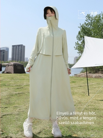 Női hosszú UV-védett kabát nyárra, könnyű, légáteresztő ice silk anyag UPF50+