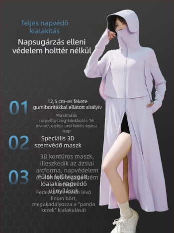 Női hosszú UV-védett kabát nyárra, könnyű, légáteresztő ice silk anyag UPF50+