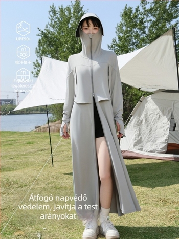 Női hosszú UV-védett kabát nyárra, könnyű, légáteresztő ice silk anyag UPF50+