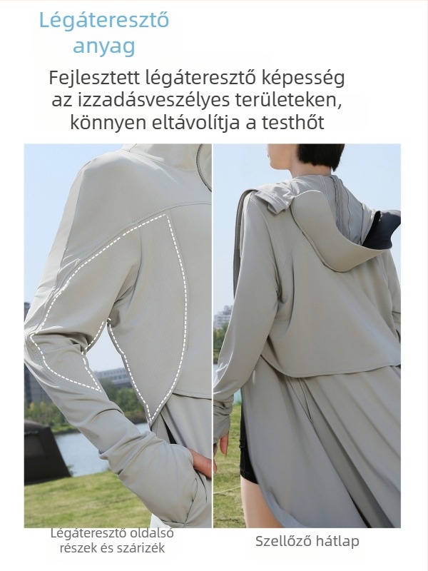Női hosszú UV-védett kabát nyárra, könnyű, légáteresztő ice silk anyag UPF50+