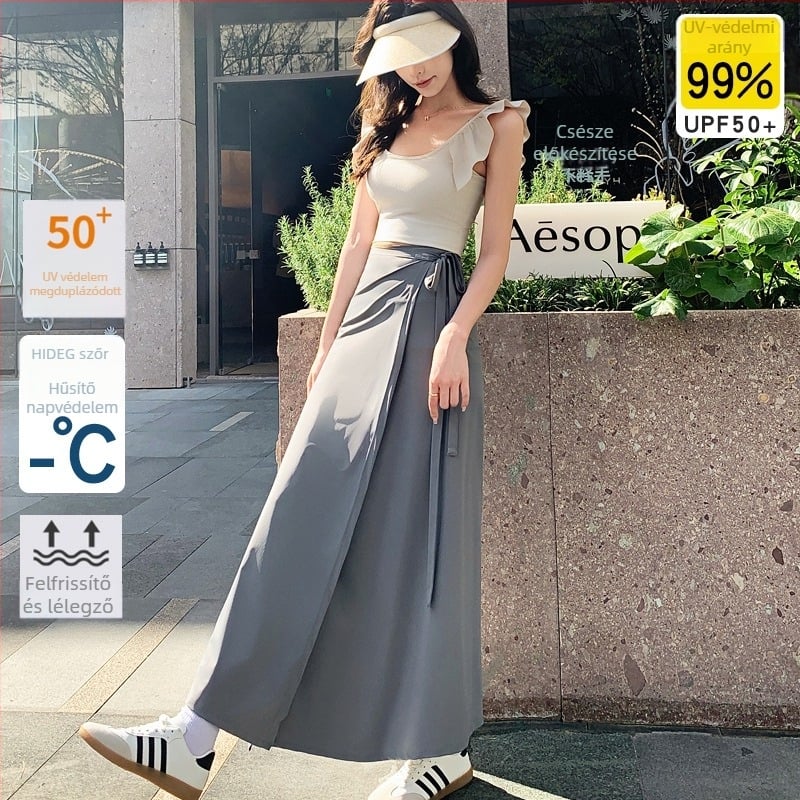 Napvédő szoknya kötős pántokkal, Ice Silk anyagból, térd fölötti hossz, strand-stílus, UV50+