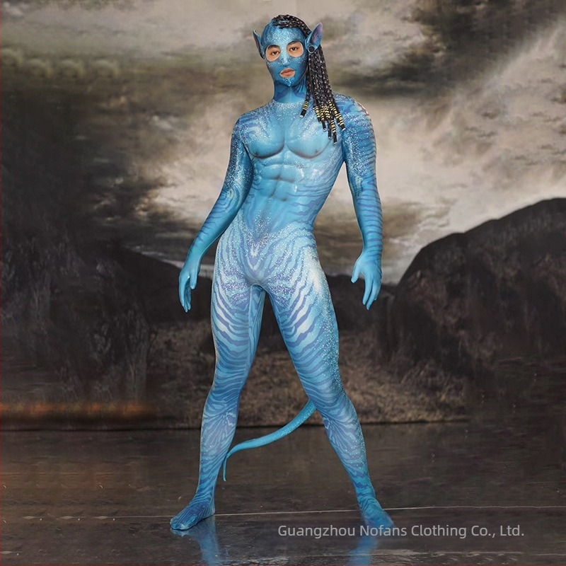 Uniszex Avatar 2 farokkal rendelkező cosplay bodysuit, színpadi és anime szerepjátékokhoz, spandex 95%+.