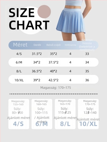 Akkordeonos pliszírozott szoknya, gyorsan száradó, UV-védelem, Sz szövött anyag; 91% poliészter + 9% spandex (110 g) vagy 82% poliészter + 18% spandex (210 g)