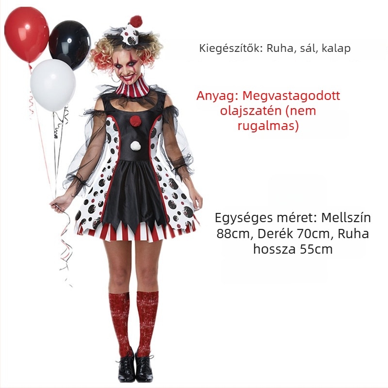 Mmm mumble bohóc színpadi ruha Halloween cosplayhoz, poliészter anyag, 2025 tavasz