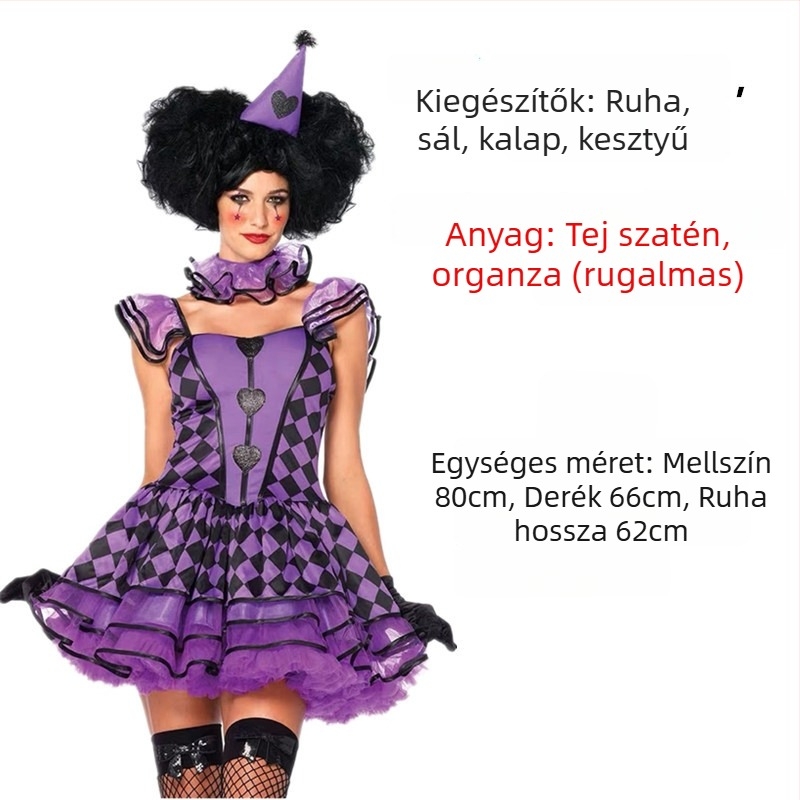 Mmm mumble bohóc színpadi ruha Halloween cosplayhoz, poliészter anyag, 2025 tavasz