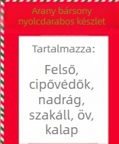 Arany bársony Mikulás jelmez, 70–80% poliészter, uniszex, 18–24 éveseknek, színpadi előadásokhoz