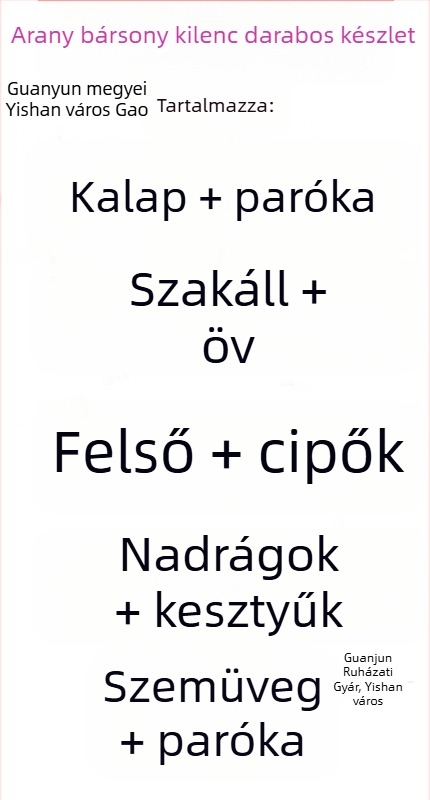 Arany bársony Mikulás jelmez, 70–80% poliészter, uniszex, 18–24 éveseknek, színpadi előadásokhoz
