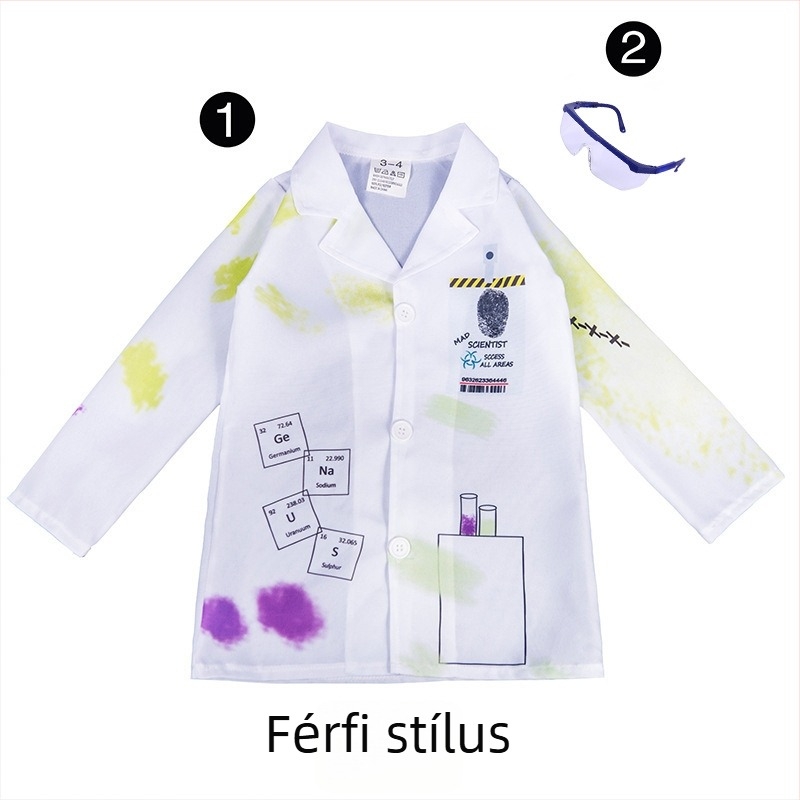 Halloween őrült tudós cosplay jelmez színpadi játékhoz - Uniszex, poliészter anyag 80-90%