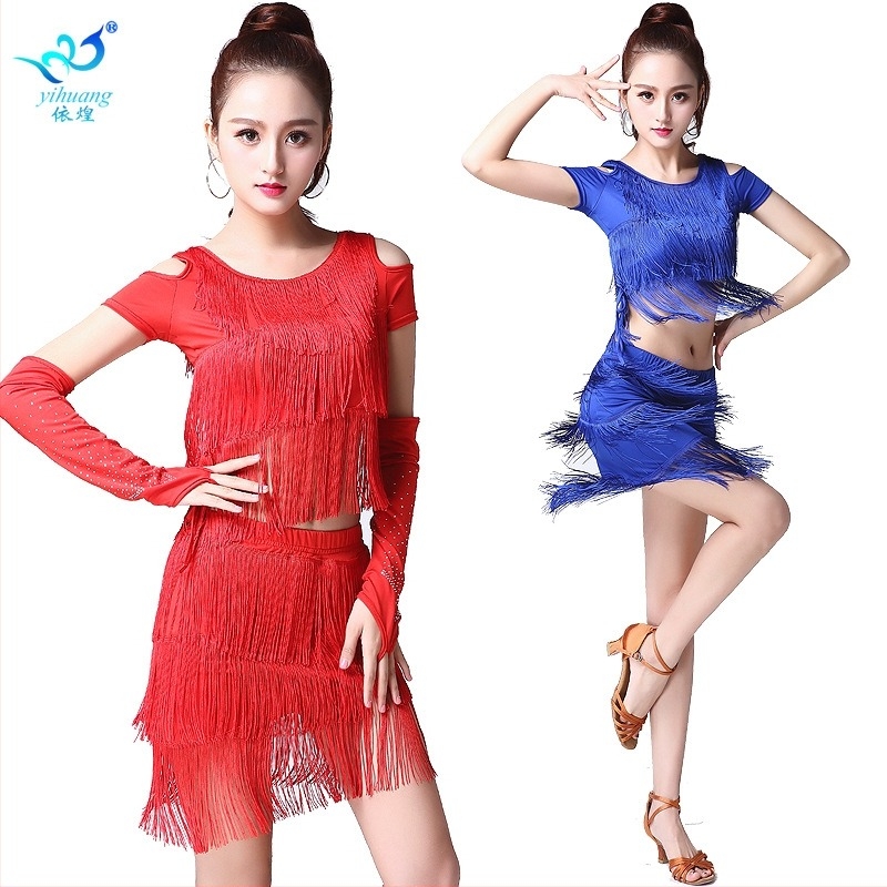 Felnőtt latin tassel színpadi jelmez – Milk Silk anyag, 95% poliészter, 5% spandex; női modell; márka Yihuang