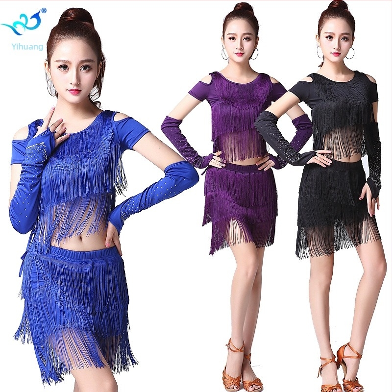Felnőtt latin tassel színpadi jelmez – Milk Silk anyag, 95% poliészter, 5% spandex; női modell; márka Yihuang