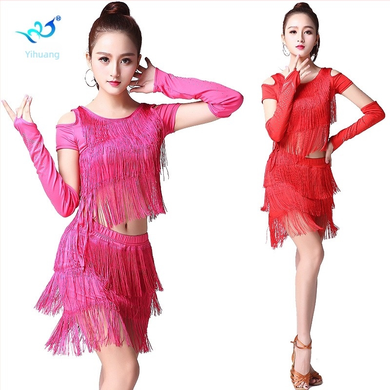 Felnőtt latin tassel színpadi jelmez – Milk Silk anyag, 95% poliészter, 5% spandex; női modell; márka Yihuang