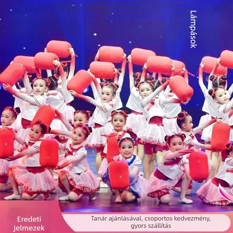 Gyerekeknek szóló néptánc előadásruha lámpás rekvizittel, kínai stílusú, 2025 tavasz, uniszex, 17 év alattiaknak