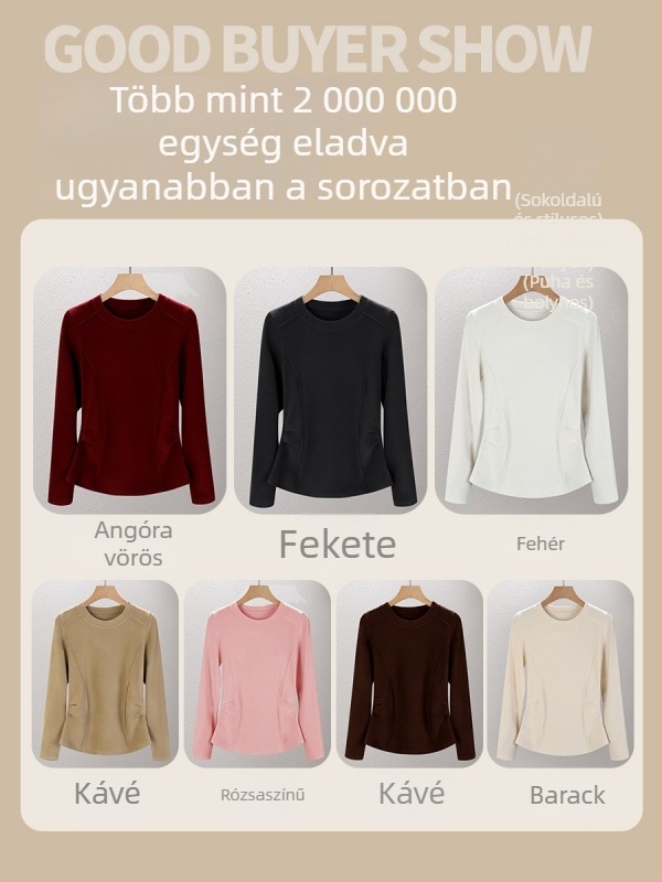Derong anyagú, egyszínű, kerek nyakú, hosszú ujjú felső, slim szabás, városi stílus, téli 2024