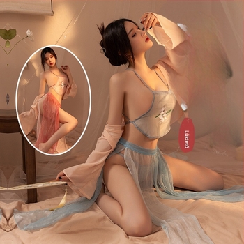 Átlátszó, erotikus fehérnemű szett Hanfu hímzékkel, Cheongsam stílus, poliészter 80–90%