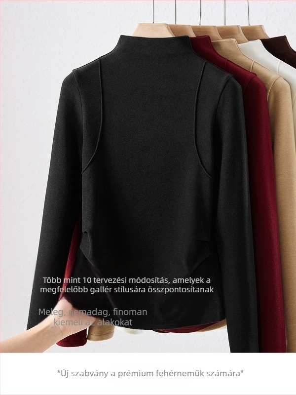 Velúr felső kétoldali fleece-sel, hosszú ujjú, fél magas gallér, karcsú szabás, normál hossz