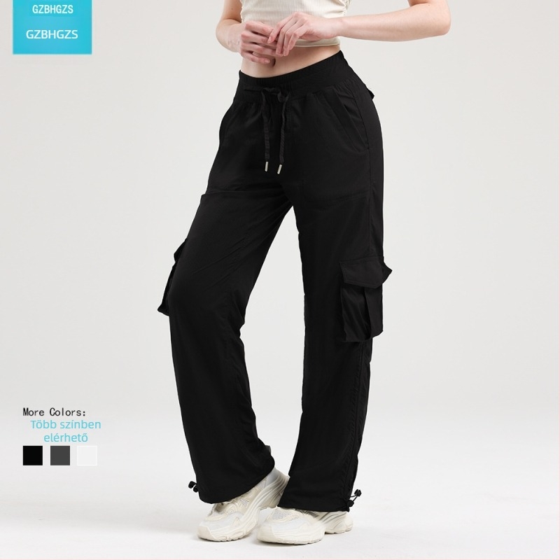 Női őszi-téli cargo nadrág fleece-béléssel, kötővel a dereknél, lazán szabott egyenes szabás, középső derék, mikroelaszticitás, nylon-keverék