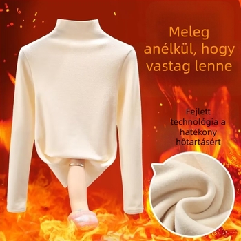 Női Slim-Fit hosszú ujjú felső pamut-poliészter keverékből, fél-turtleneck gallér – 2024 téli kollekció