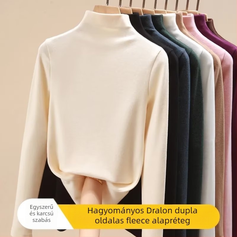 Női Slim-Fit hosszú ujjú felső pamut-poliészter keverékből, fél-turtleneck gallér – 2024 téli kollekció