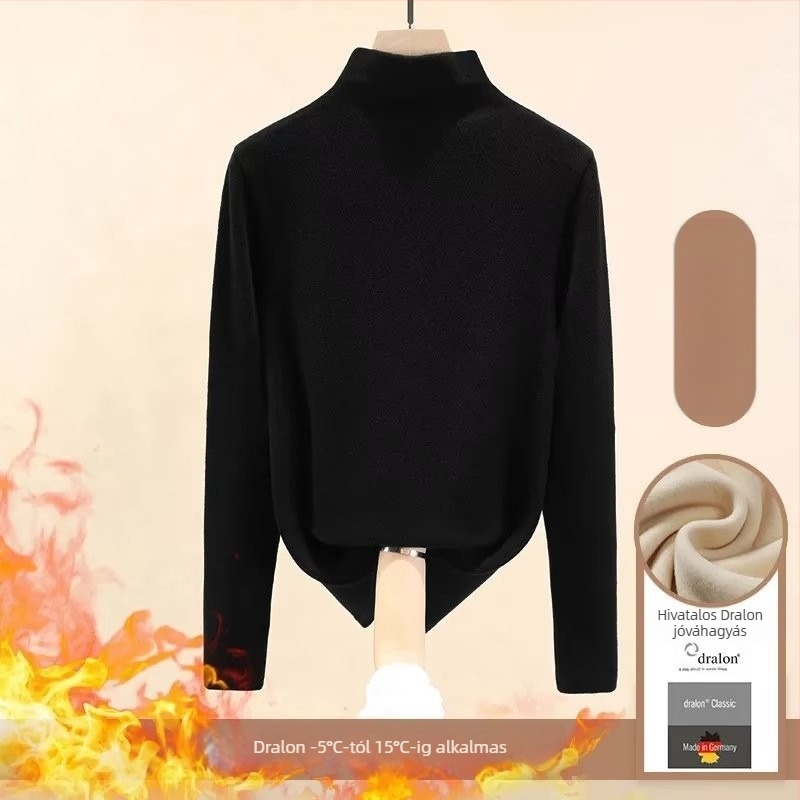Női Slim-Fit hosszú ujjú felső pamut-poliészter keverékből, fél-turtleneck gallér – 2024 téli kollekció