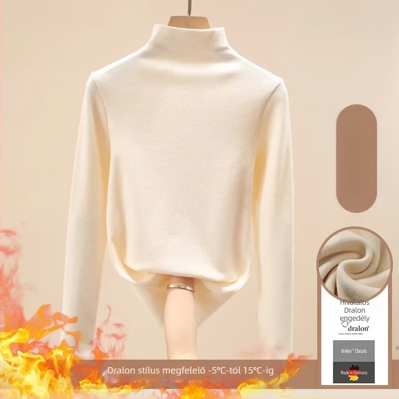 Női Slim-Fit hosszú ujjú felső pamut-poliészter keverékből, fél-turtleneck gallér – 2024 téli kollekció