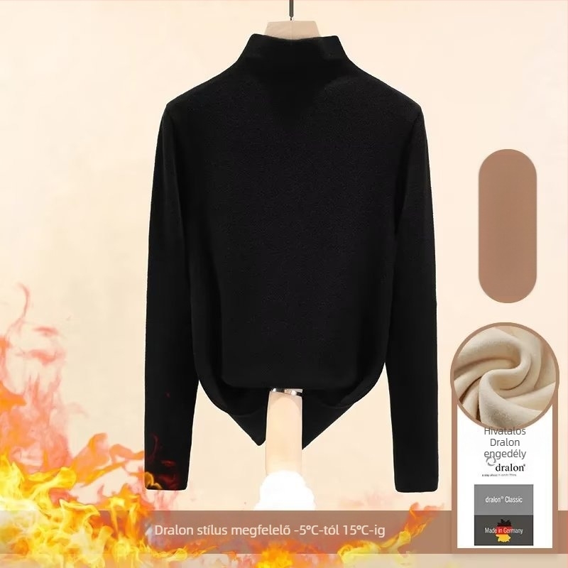 Női Slim-Fit hosszú ujjú felső pamut-poliészter keverékből, fél-turtleneck gallér – 2024 téli kollekció