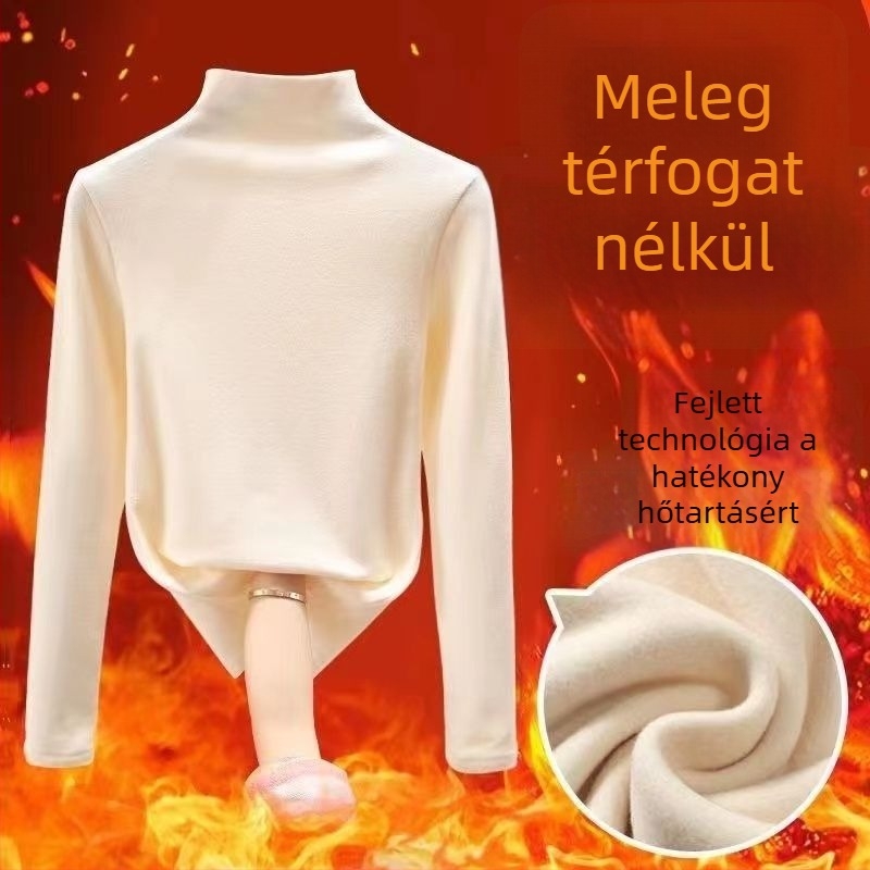 Plusz méretű fleece-beléssel bélelt hosszú ujjú felső, középméretű hosszúságú, őszi-téli alapréteg