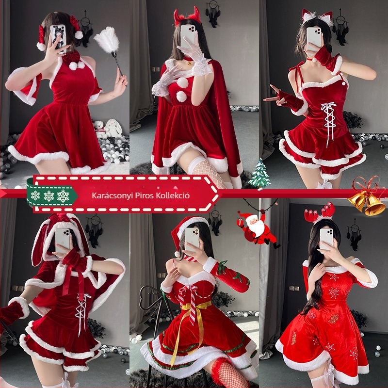 Karácsonyi szexi cseléd egyenruha cosplay színpadi jelmez