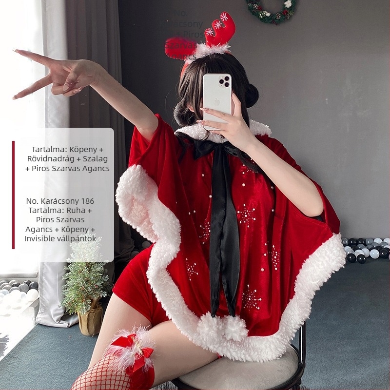 Karácsonyi szexi cseléd egyenruha cosplay színpadi jelmez