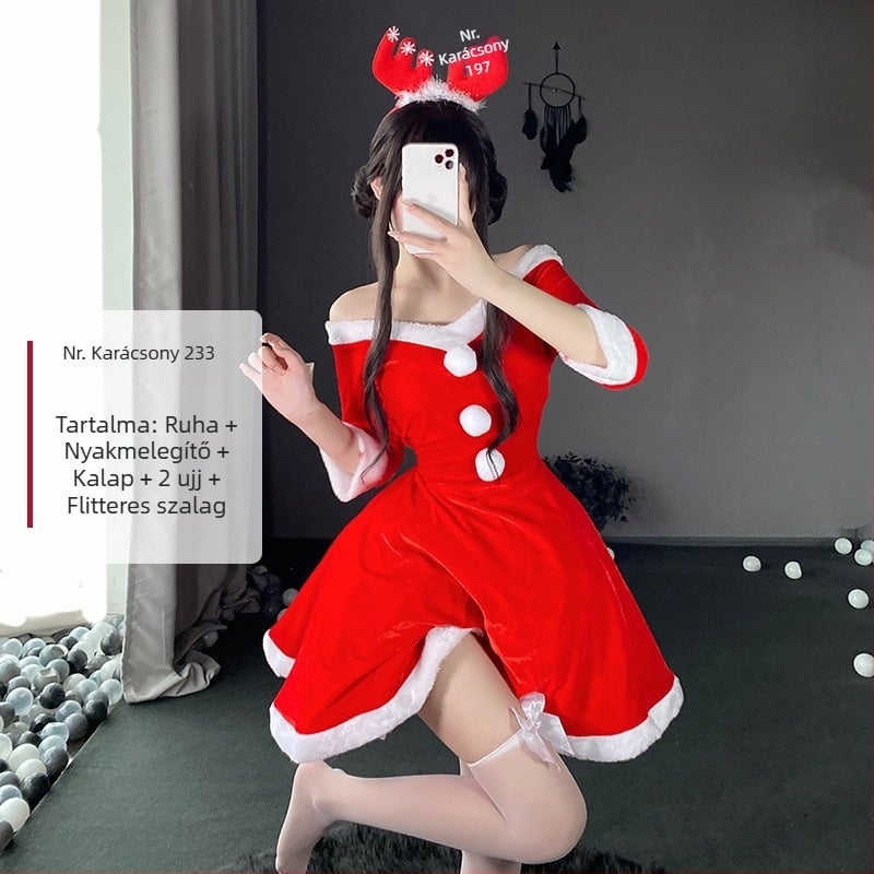 Karácsonyi szexi cseléd egyenruha cosplay színpadi jelmez