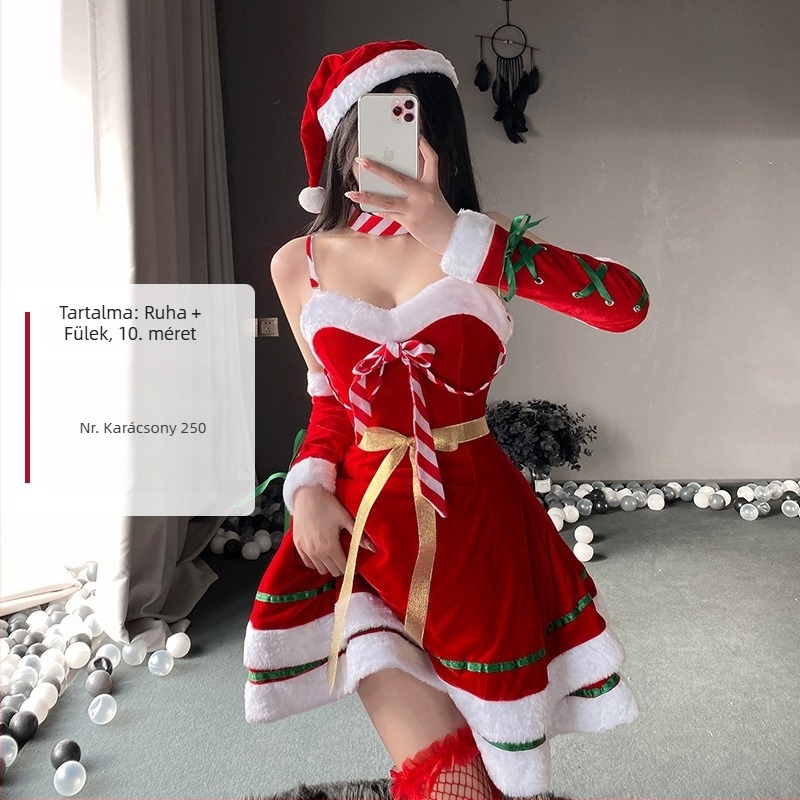 Karácsonyi szexi cseléd egyenruha cosplay színpadi jelmez