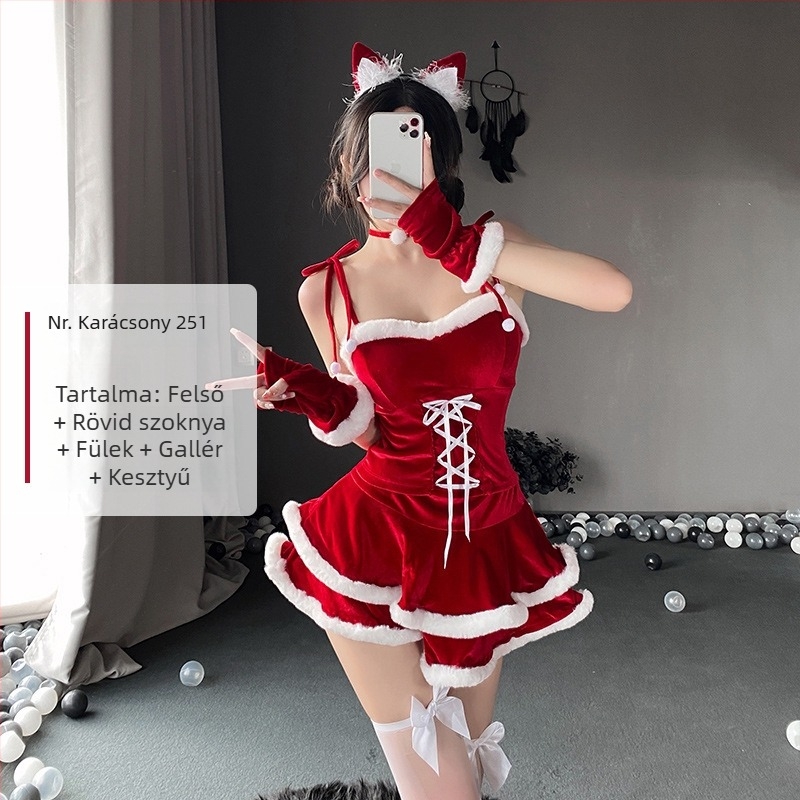 Karácsonyi szexi cseléd egyenruha cosplay színpadi jelmez