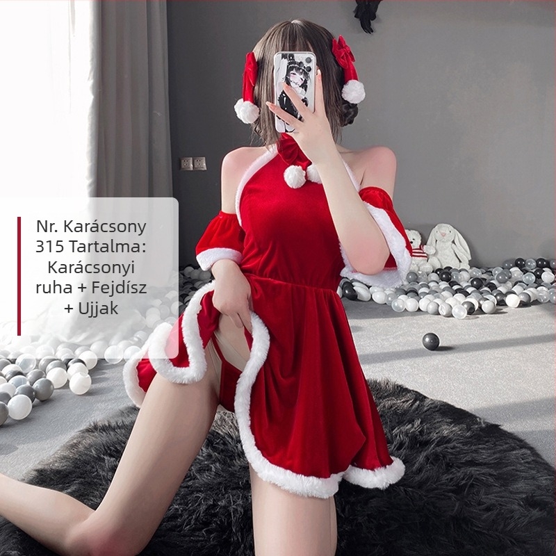 Karácsonyi szexi cseléd egyenruha cosplay színpadi jelmez
