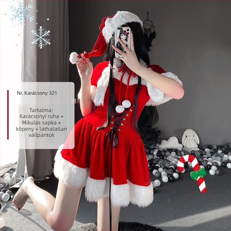 Karácsonyi szexi cseléd egyenruha cosplay színpadi jelmez