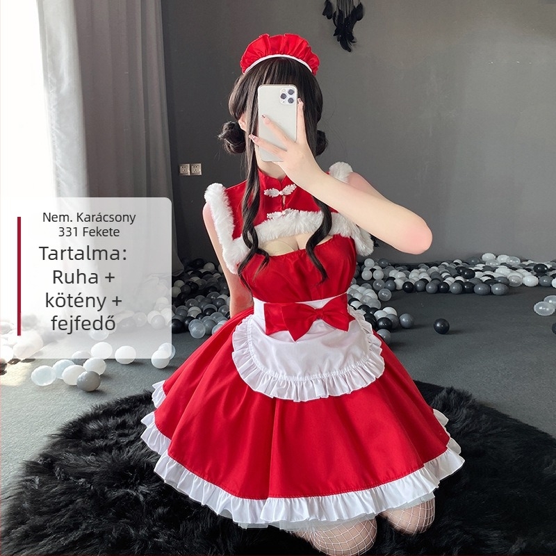 Karácsonyi szexi cseléd egyenruha cosplay színpadi jelmez