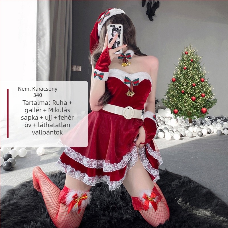 Karácsonyi szexi cseléd egyenruha cosplay színpadi jelmez