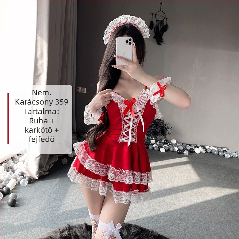 Karácsonyi szexi cseléd egyenruha cosplay színpadi jelmez