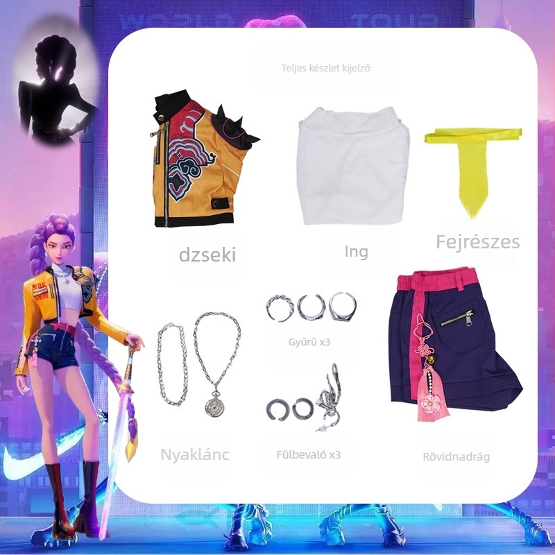 K-Pop sztár Hunter Witch Group cosplay ruhaszett – Rumi Mirazoi karakter, Poliészter + Spandex, színpadi előadásra, Nyár 2025, Női