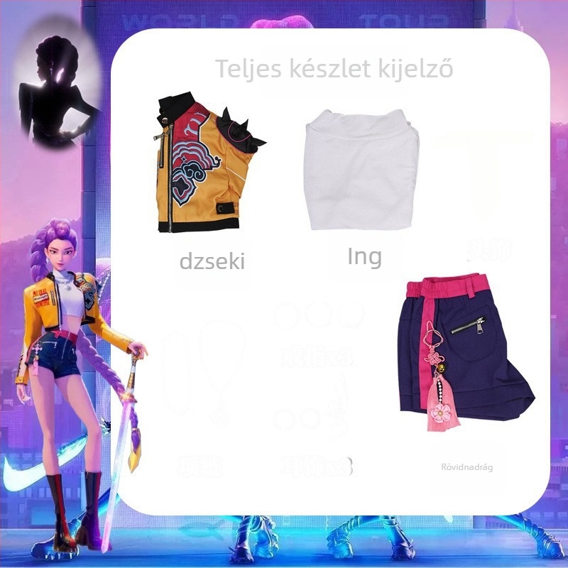 K-Pop sztár Hunter Witch Group cosplay ruhaszett – Rumi Mirazoi karakter, Poliészter + Spandex, színpadi előadásra, Nyár 2025, Női