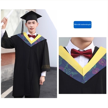 Bakkalaureáti köntös diplomaosztóra, uniszex, egyetemi stílus, tudományokhoz és a humán tudományok területére, előadási ruházat