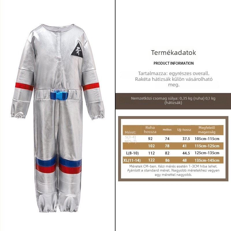 Gyermekeknek szóló űrkaland jelmez, pilóta COS ruházat színpadi előadásokhoz, uniszex poliészter