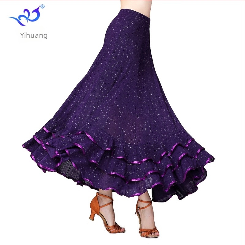 Yihuang flitteres ballroom tánc szoknya valszhoz és modern tánchoz — Poliészter 95% / Spandex 5%