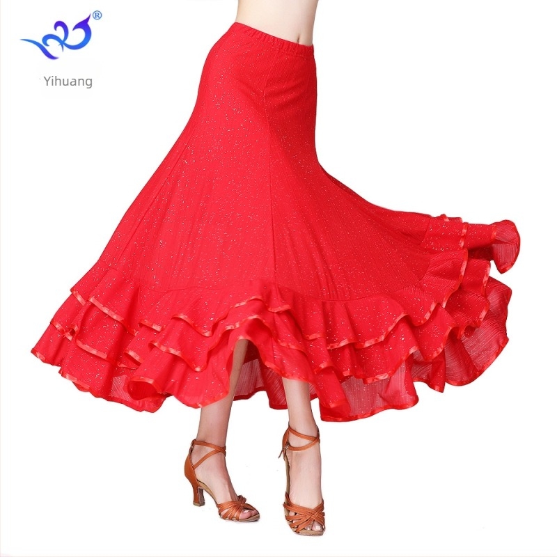 Yihuang flitteres ballroom tánc szoknya valszhoz és modern tánchoz — Poliészter 95% / Spandex 5%