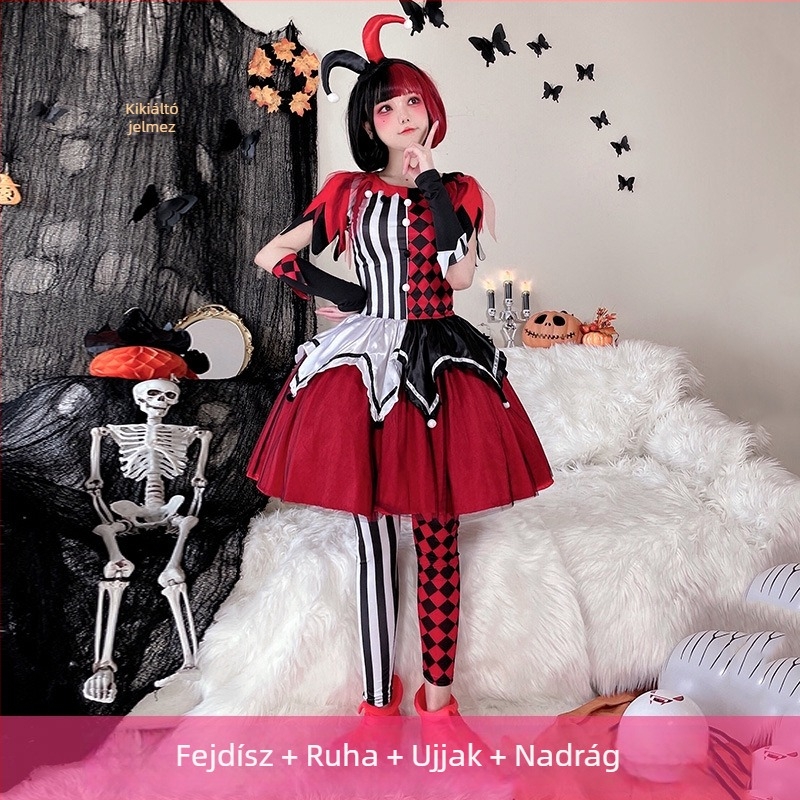 Halloween jelmez: cirkusz-szellemes bohóc, cosplay ruha felnőtteknek, színpadi jelmez