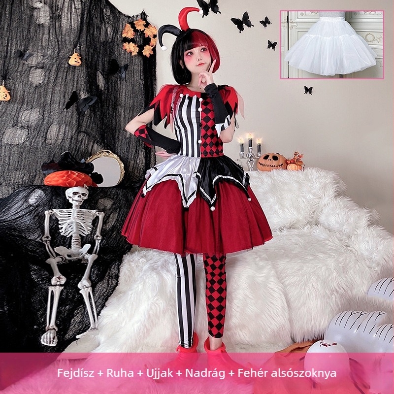 Halloween jelmez: cirkusz-szellemes bohóc, cosplay ruha felnőtteknek, színpadi jelmez