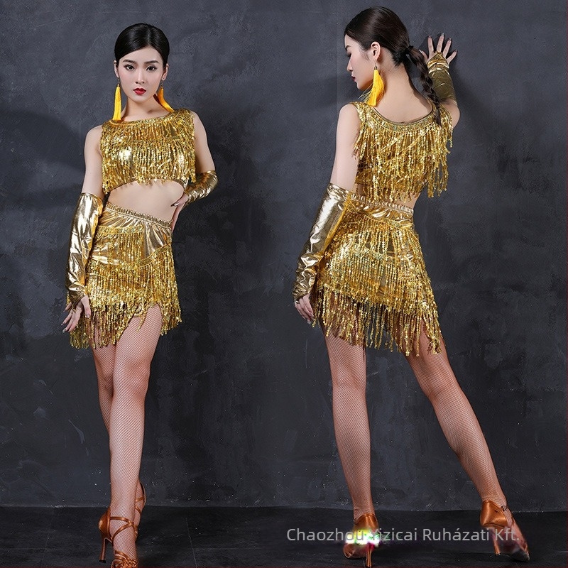 Belly Dance és Latin tánc ruha bojtokkal, fényes poliészter anyag, 80% poliészter, nőknek
