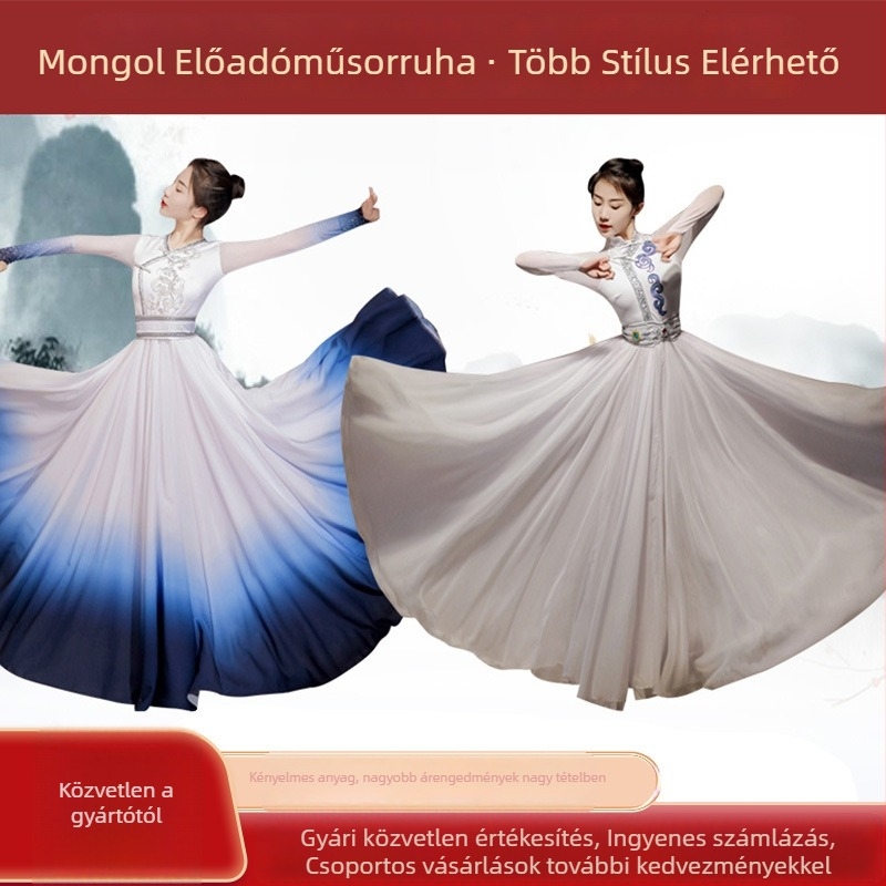 Mongol tánc előadási ruha nőknek, 90–95% poliészter, néptánc színpadi jelmez, 2024 tavasz