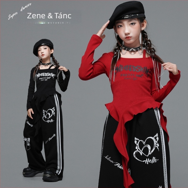 Lányoknak szóló jazz táncruha hip-hop/utcai stílusban, pamut anyag, 8 év feletti gyermekeknek (140 cm felett), ruházat jazz előadáshoz