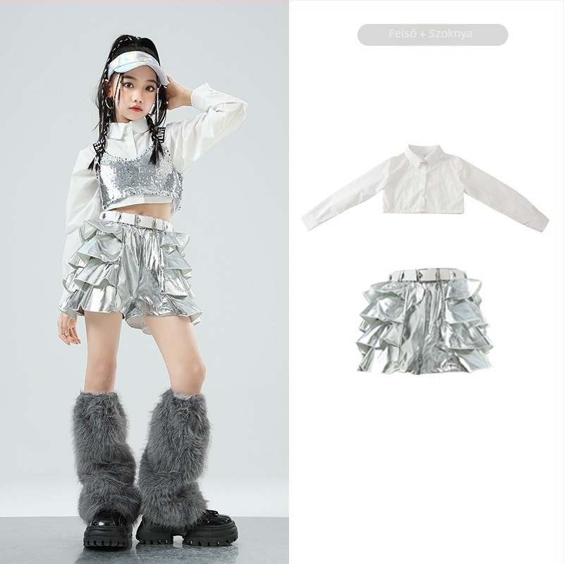 Lányok jazz táncruhája gyakorlásra – Pamut anyag, 50%-os összetétel, 8 éves kor feletti gyerekeknek, színpadi táncviselet