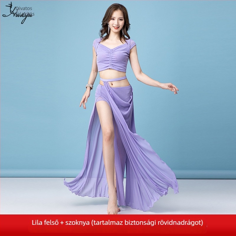 Belly dance gyakorlóruha sequin hálóval, 65% nylon, 35% poliészter, női, 2024 nyár, hosszú szoknya készlet