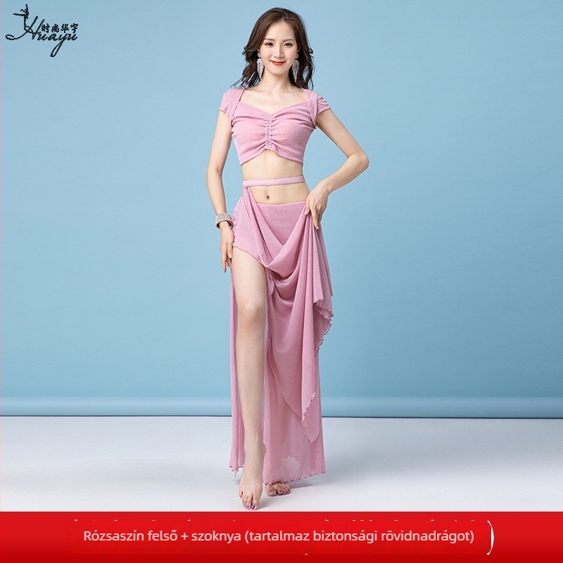 Belly dance gyakorlóruha sequin hálóval, 65% nylon, 35% poliészter, női, 2024 nyár, hosszú szoknya készlet